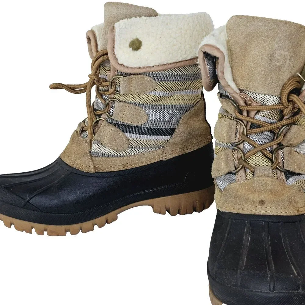 STQ Winter Duck Boots Women's 8 Black‎ Brown Waterproof Lace Up ST20017W Casual